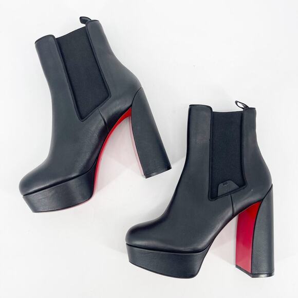 Christian Louboutin Black Movidastic 130 Leather Platform Chelsea Boot EU 39.5 - Picture 4 of 13